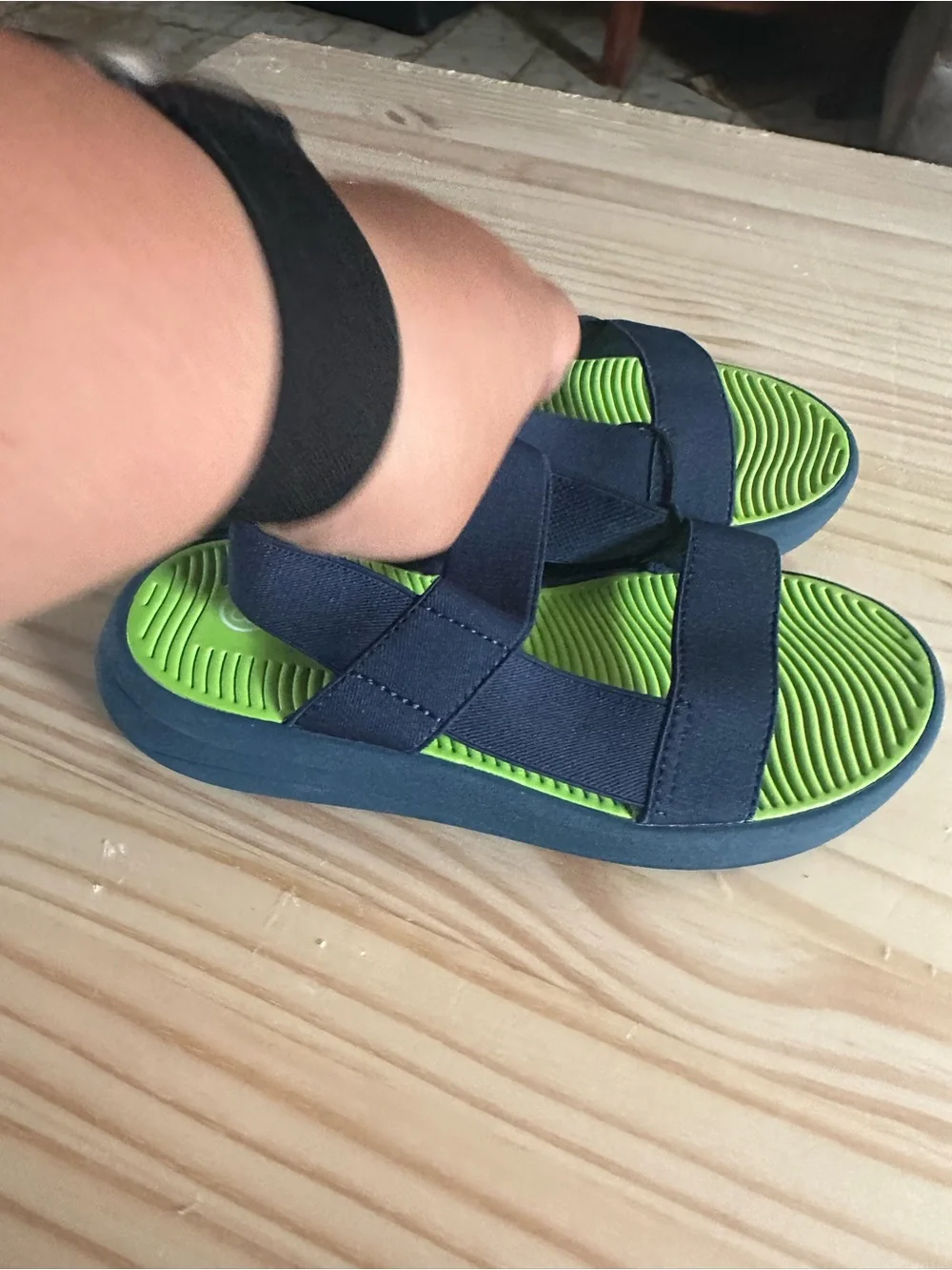art class Navy and Lime Green Adjustable Kids Sandals